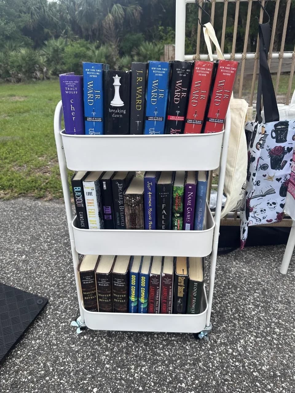 Mobile bookshelf with curated romance titles
