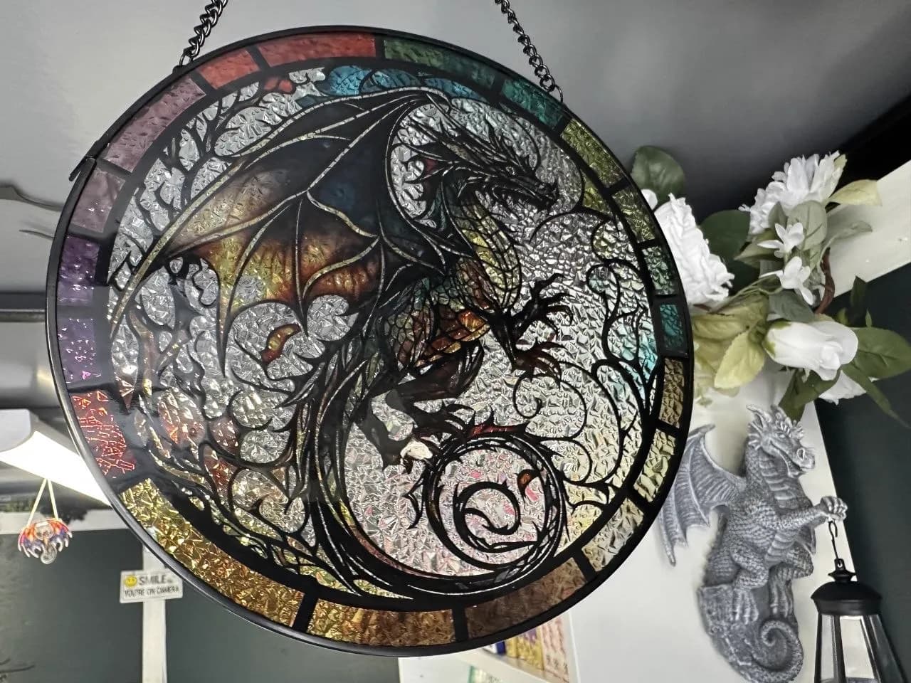 Dragon stained glass suncatcher at The Well Loved Shelf